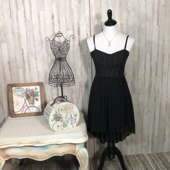 Bebe Little Black Asymmetrical Dress with Adjustable Spaghetti Straps Size 4 - Picture 1 of 14